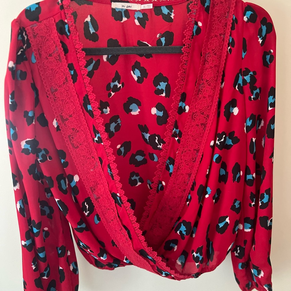 Miami Red and Blue Leopard Print Blouse